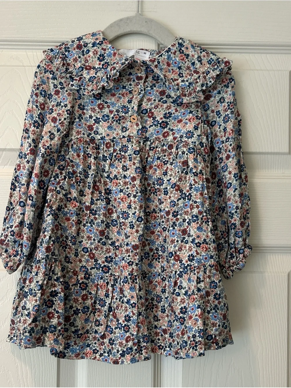 Zara Floral Button-Front Dress in Blue, Rust, Cream